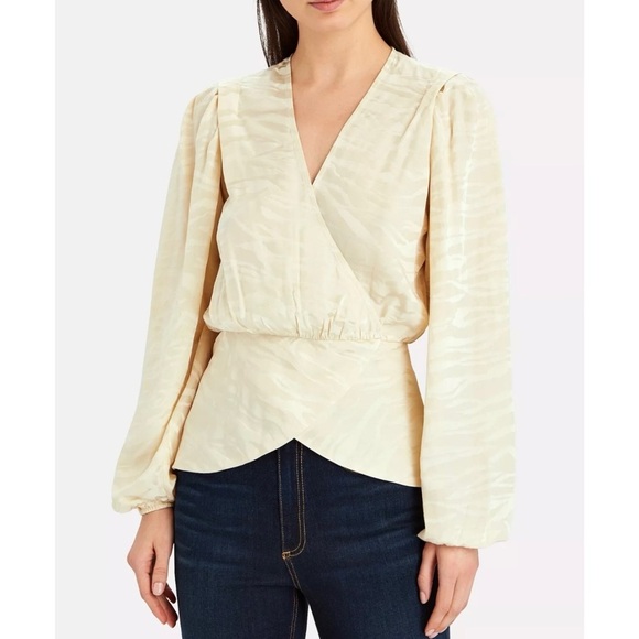 RONNY KOBO Zebra Jacquard Silk Wrap Top Blouse 
Ivory NEW - Picture 1 of 7